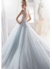 Beaded Light Blue Glittering Tulle Flowers Wedding Dress